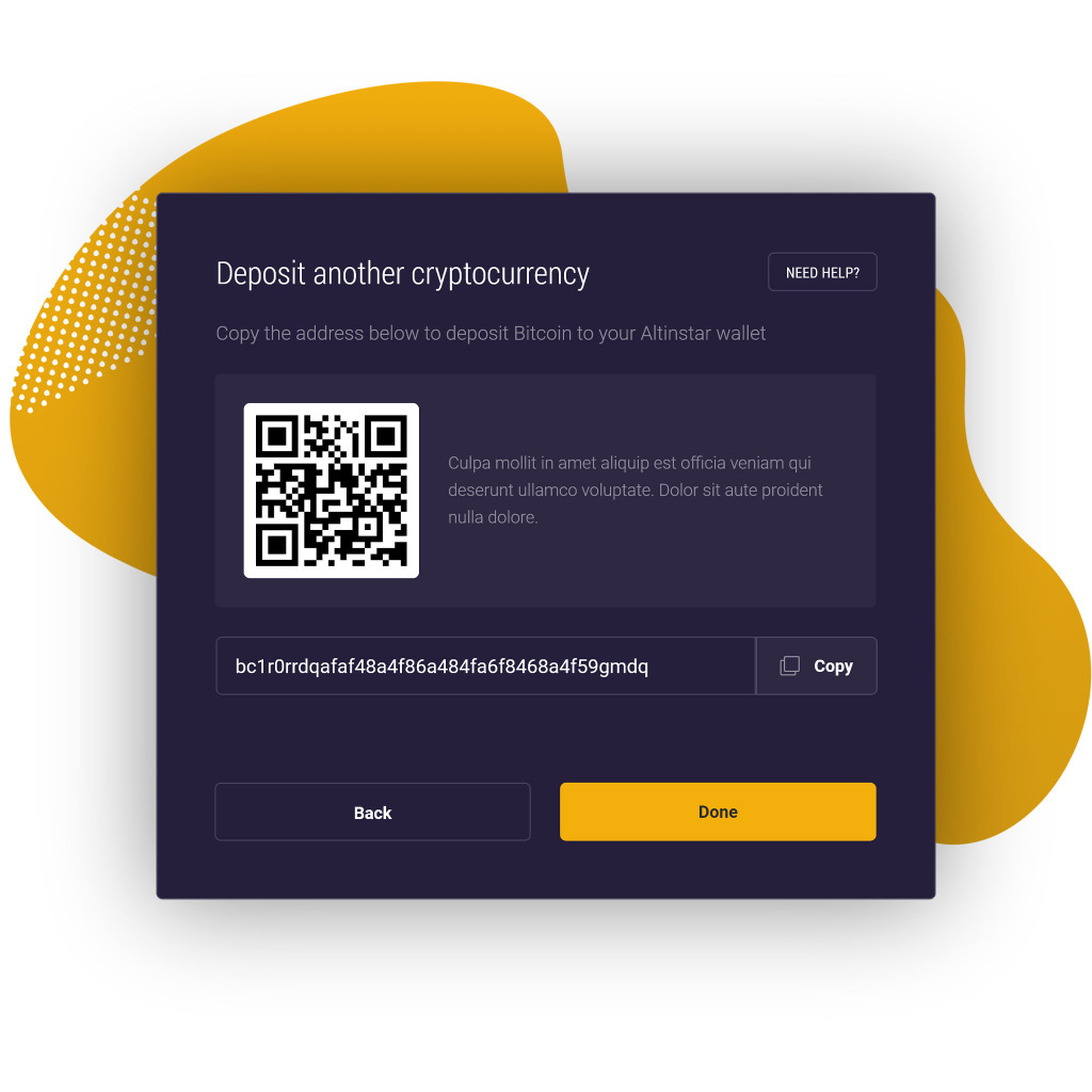 Deposit from your wallet to get Bitcoin in Altinstar